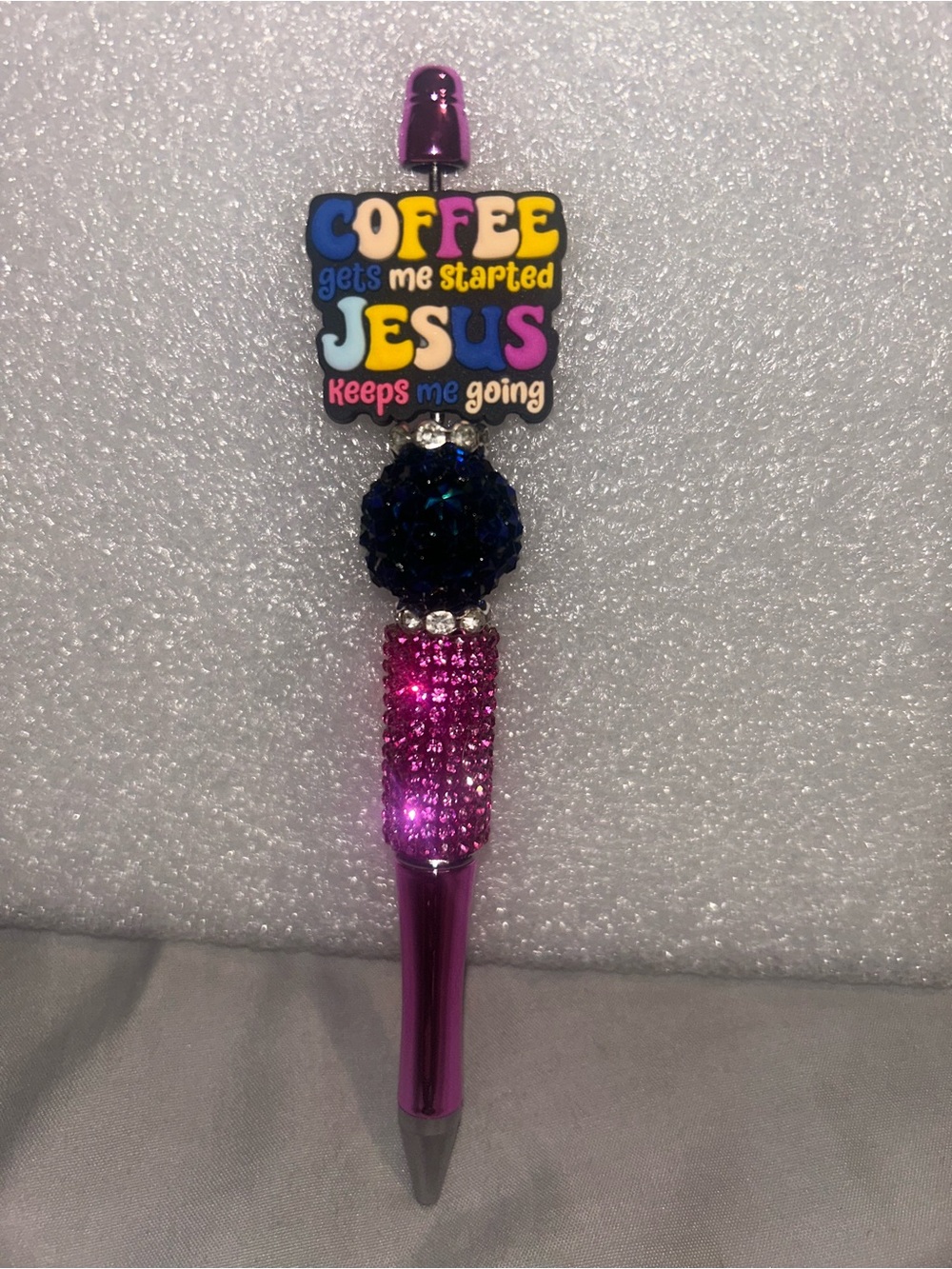 Coffee Gets Me Started Jesus Keeps Me Going Pink Rhinestone Pen